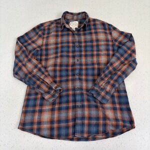 St John's Bay Plaid Flannel Button Up Shirt Long Sleeve Blue Orange Mens M